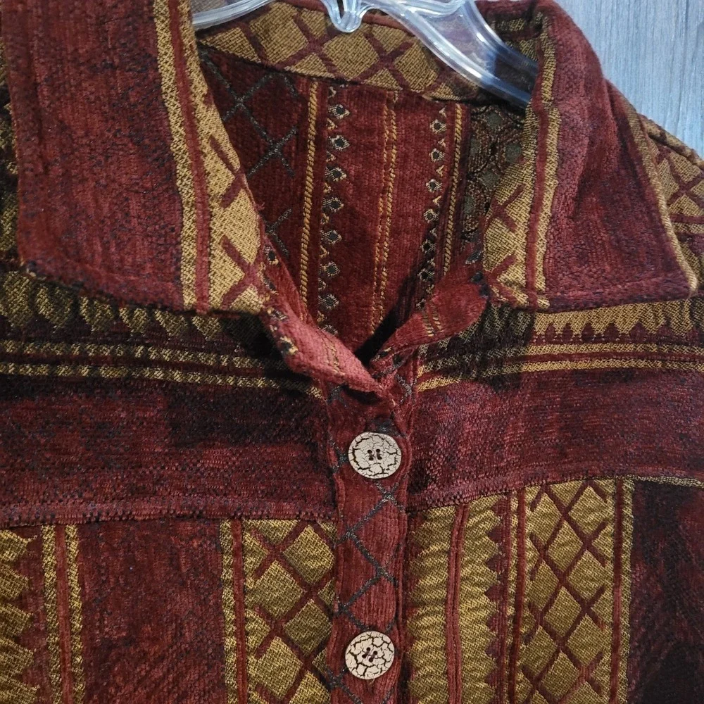 Parsley & Sage Reversible Jacket 3X Red Heavyweight Tapestry Art to Wear Unique